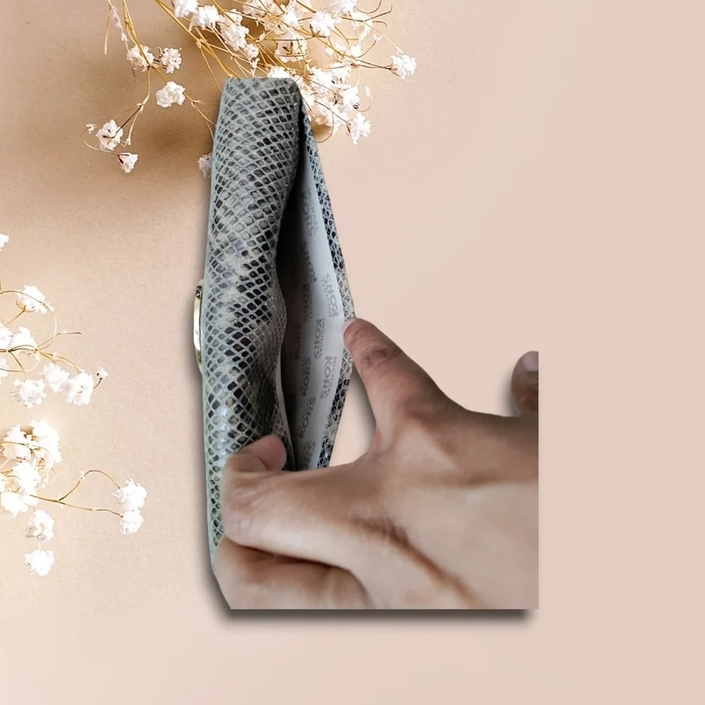 Michael Kors White/Brown Python Embossed Wallet